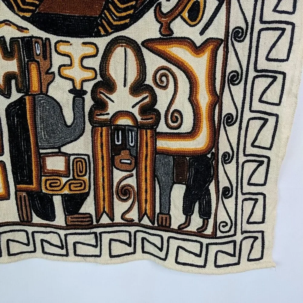 Vintage Embroidered Aztec Mayan Inca Wall Hanging Folk Art Hand Woven Tapestry